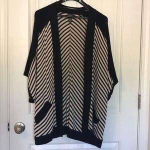 Chico’s Striped Cardigan, Sz 2, Dark Navy & Biege